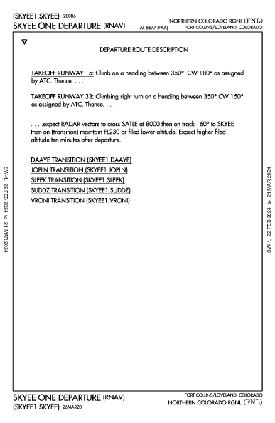 Northern Colorado Regional Fort Collins/Loveland, CO (KFNL): SKYEE ONE (RNAV) (DP)