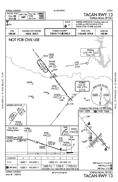 Topeka Rgnl Topeka, KS (KFOE): TACAN RWY 13 (IAP)