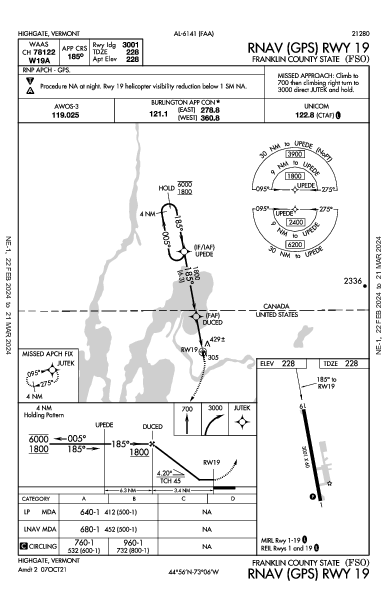 Franklin County State Highgate, VT (KFSO): RNAV (GPS) RWY 19 (IAP)