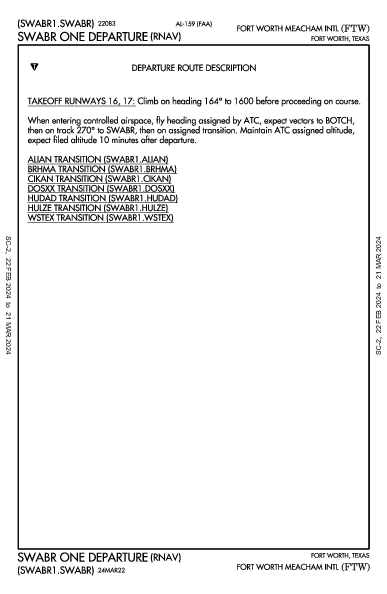 Fort Worth Meacham Intl Fort Worth, TX (KFTW): SWABR ONE (RNAV) (DP)