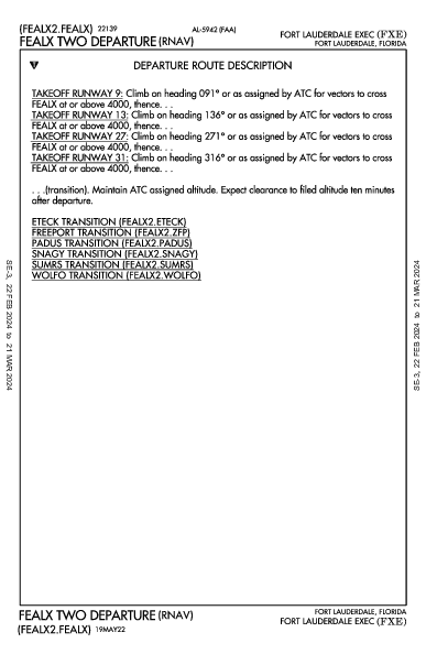 Fort Lauderdale Exec Fort Lauderdale, FL (KFXE): FEALX TWO (RNAV) (DP)