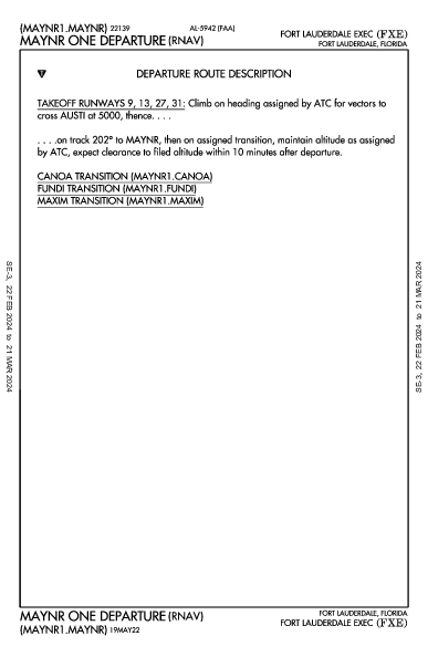 Fort Lauderdale Exec Fort Lauderdale, FL (KFXE): MAYNR ONE (RNAV) (DP)