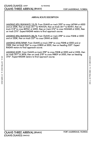 Fort Lauderdale Exec Fort Lauderdale, FL (KFXE): OLAHS THREE (RNAV) (STAR)