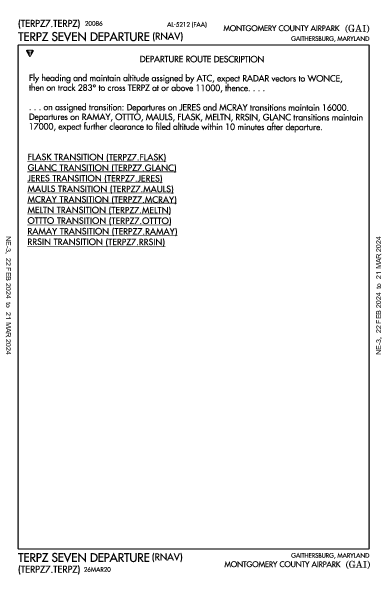 Montgomery County Airpark Gaithersburg, MD (KGAI): TERPZ SEVEN (RNAV) (DP)