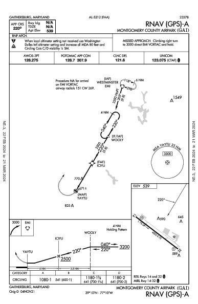 Montgomery County Airpark Gaithersburg, MD (KGAI): RNAV (GPS)-A (IAP)