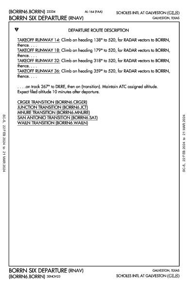 Galveston Scholes Intl Galveston, TX (KGLS): BORRN SIX (RNAV) (DP)