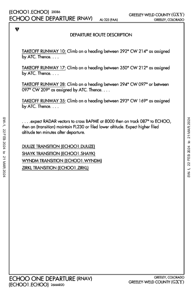 Greeley-Weld County Greeley, CO (KGXY): ECHOO ONE (RNAV) (DP)