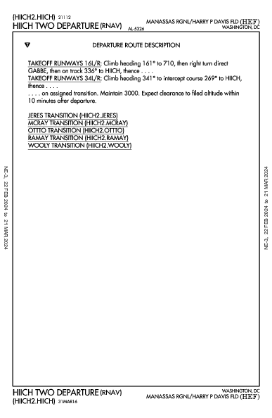 Regional de Manassas Washington, DC (KHEF): HIICH TWO (RNAV) (DP)