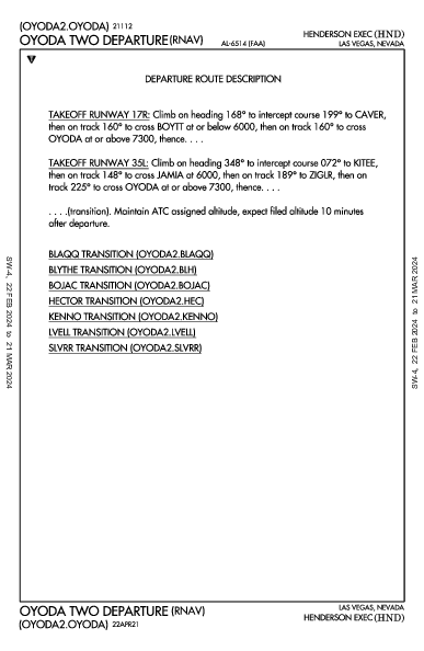Henderson Exec Las Vegas, NV (KHND): OYODA TWO (RNAV) (DP)