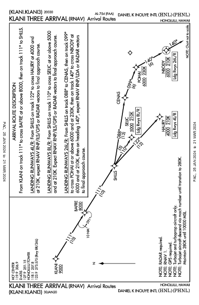 Daniel K Inouye Intl Honolulu, HI (PHNL): KLANI THREE (RNAV) (STAR)