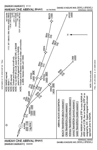 Daniel K Inouye Intl Honolulu, HI (PHNL): MAKAH ONE (RNAV) (STAR)