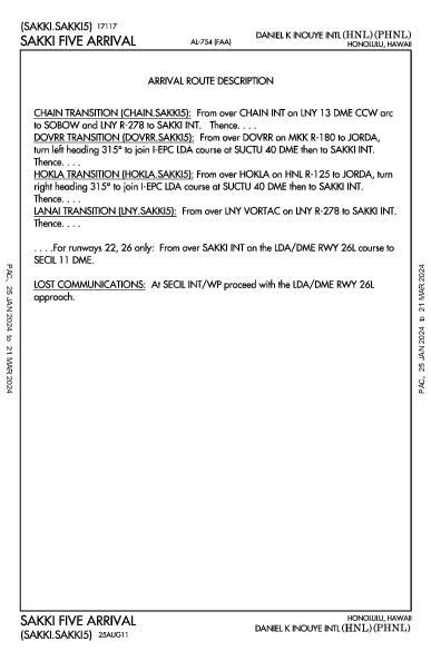 Daniel K Inouye Intl Honolulu, HI (PHNL): SAKKI FIVE (STAR)