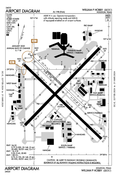 윌리엄 P. 호비 공항 Houston, TX (KHOU): AIRPORT DIAGRAM (APD)