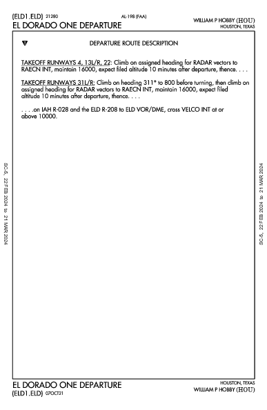 윌리엄 P. 호비 공항 Houston, TX (KHOU): EL DORADO ONE (DP)