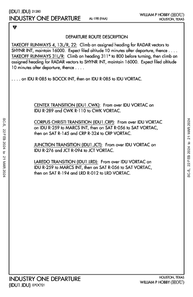 윌리엄 P. 호비 공항 Houston, TX (KHOU): INDUSTRY ONE (DP)