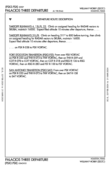 윌리엄 P. 호비 공항 Houston, TX (KHOU): PALACIOS THREE (DP)