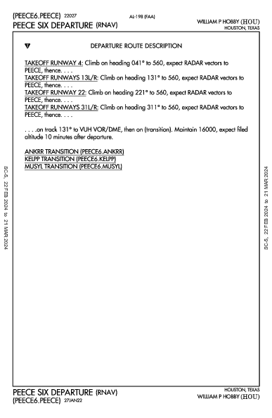 William P Hobby Houston, TX (KHOU): PEECE SIX (RNAV) (DP)