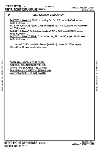 William P. Hobby Houston, TX (KHOU): RETYR EIGHT (RNAV) (DP)