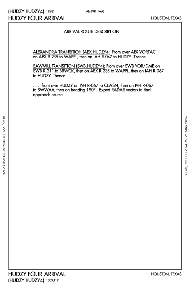윌리엄 P. 호비 공항 Houston, TX (KHOU): HUDZY FOUR (STAR)