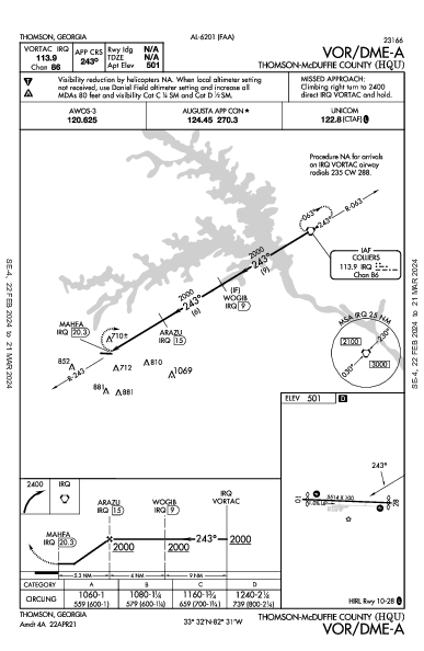 Thomson/Mcduffie County Thomson, GA (KHQU): VOR/DME-A (IAP)