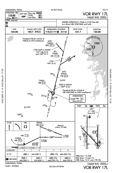 Valley Intl Harlingen, TX (KHRL): VOR RWY 17L (IAP)