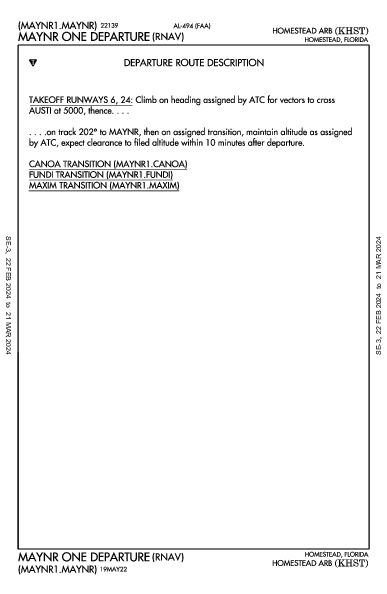 Homestead Arb Homestead, FL (KHST): MAYNR ONE (RNAV) (DP)