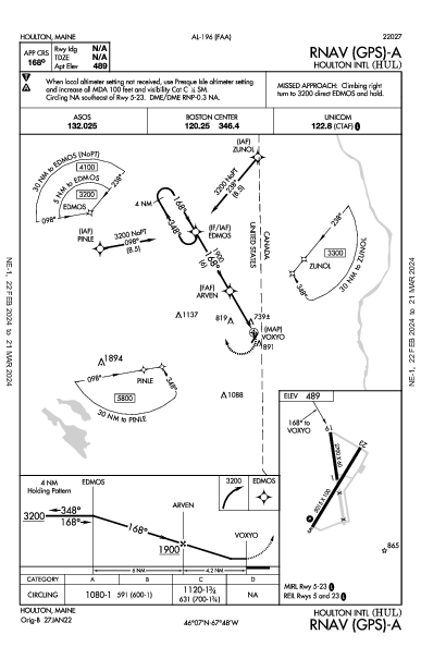 Houlton Intl Houlton, ME (KHUL): RNAV (GPS)-A (IAP)