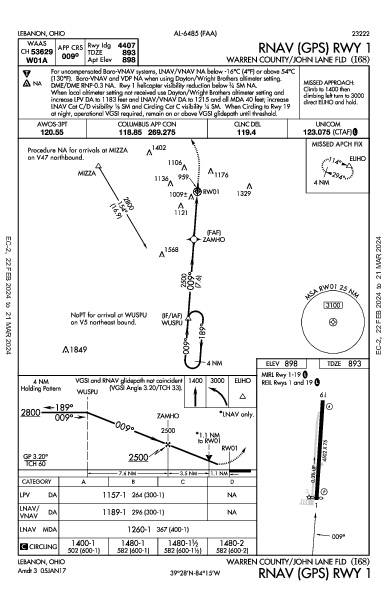 Warren County/John Lane Fld Lebanon, OH (I68): RNAV (GPS) RWY 01 (IAP)