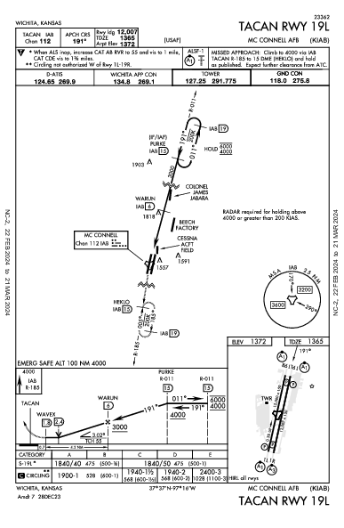 Mc Connell Afb Wichita, KS (KIAB): TACAN RWY 19L (IAP)