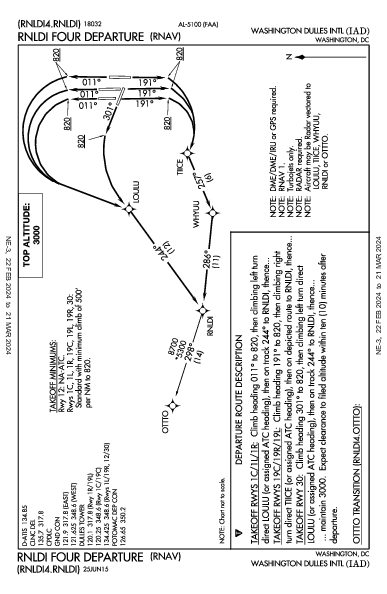 워싱턴 덜레스 국제공항 Washington, DC (KIAD): RNLDI FOUR (RNAV) (DP)