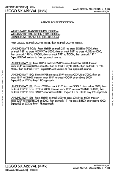 Вашингтонский имени Даллеса Washington, DC (KIAD): LEGGO SIX (RNAV) (STAR)