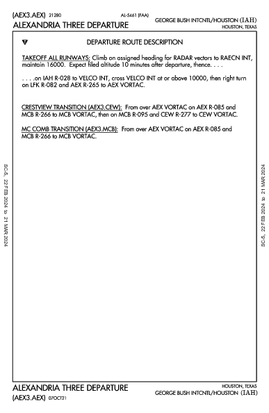 喬治·布什洲際機場 Houston, TX (KIAH): ALEXANDRIA THREE (DP)