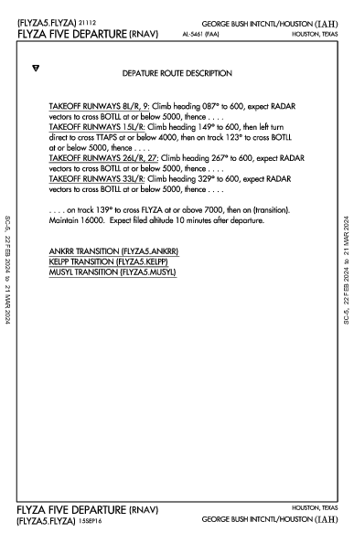 喬治·布什洲際機場 Houston, TX (KIAH): FLYZA FIVE (RNAV) (DP)