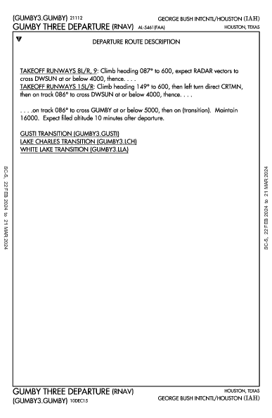 喬治·布什洲際機場 Houston, TX (KIAH): GUMBY THREE (RNAV) (DP)