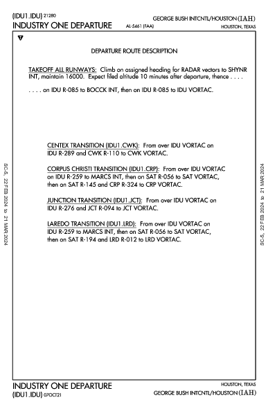 喬治·布什洲際機場 Houston, TX (KIAH): INDUSTRY ONE (DP)