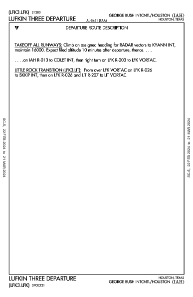 喬治·布什洲際機場 Houston, TX (KIAH): LUFKIN THREE (DP)