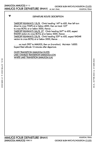 ジョージ・ブッシュ・インターコンチネンタル空港 Houston, TX (KIAH): MMUGS FOUR (RNAV) (DP)