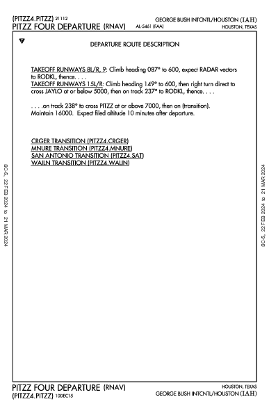 مطار جورج بوش الدولي Houston, TX (KIAH): PITZZ FOUR (RNAV) (DP)