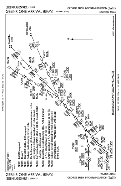 intercontinental George-Bush de Houston Houston, TX (KIAH): GESNR ONE (RNAV) (STAR)