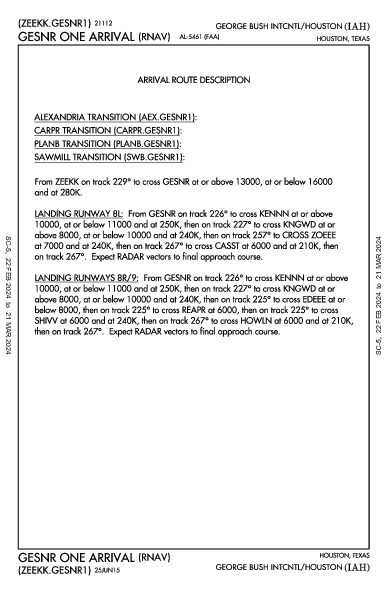 intercontinental George-Bush de Houston Houston, TX (KIAH): GESNR ONE (RNAV) (STAR)