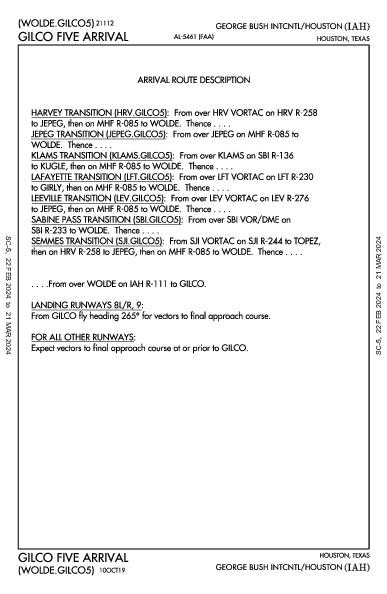 مطار جورج بوش الدولي Houston, TX (KIAH): GILCO FIVE (STAR)