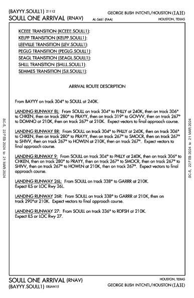 Houston Bush Int'ctl Houston, TX (KIAH): SOULL ONE (RNAV) (STAR)