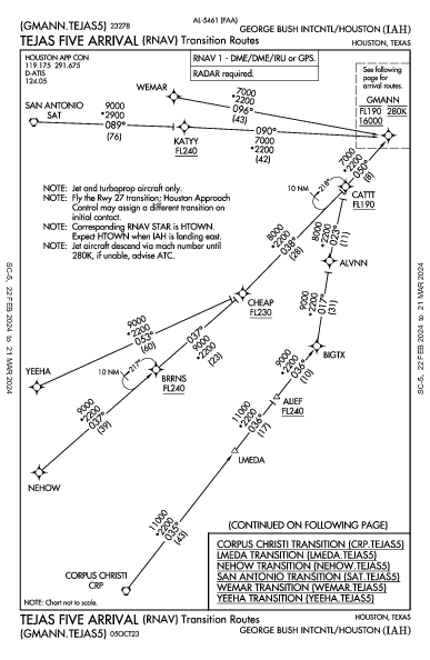 Intercontinental George Bush Houston, TX (KIAH): TEJAS FIVE (RNAV) (STAR)