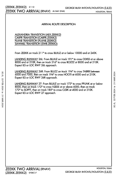 intercontinental George-Bush de Houston Houston, TX (KIAH): ZEEKK TWO (RNAV) (STAR)