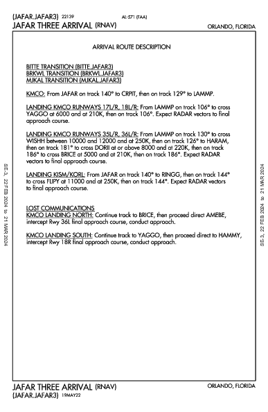 Kissimmee Gateway Orlando, FL (KISM): JAFAR THREE (RNAV) (STAR)