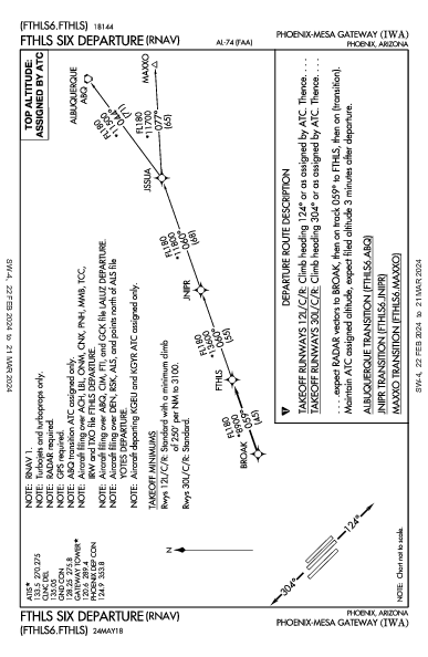 Phoenix-Mesa Gateway Phoenix, AZ (KIWA): FTHLS SIX (RNAV) (DP)