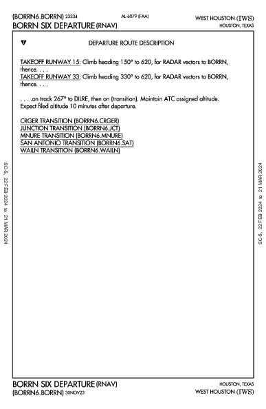 West Houston Houston, TX (KIWS): BORRN SIX (RNAV) (DP)