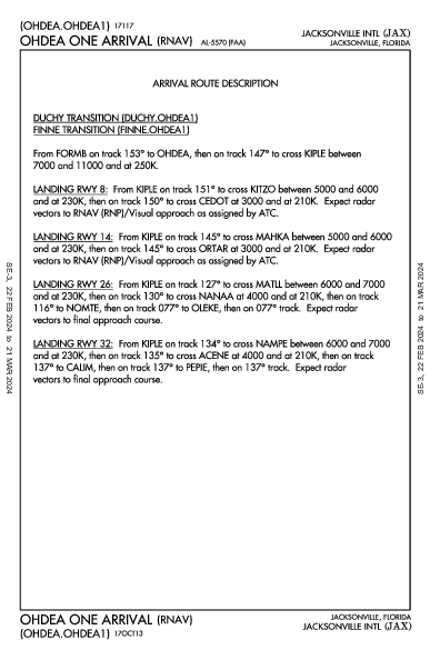 杰克逊维尔国际机场 Jacksonville, FL (KJAX): OHDEA ONE (RNAV) (STAR)