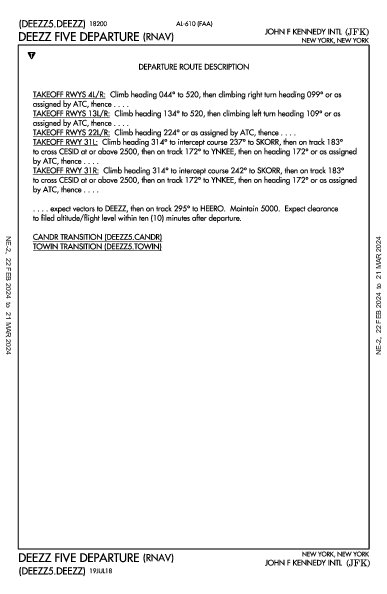 約翰·菲茨傑拉德·甘迺迪國際機場 New York, NY (KJFK): DEEZZ FIVE (RNAV) (DP)