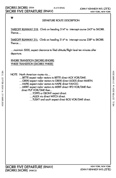 約翰·菲茨傑拉德·甘迺迪國際機場 New York, NY (KJFK): SKORR FIVE (RNAV) (DP)